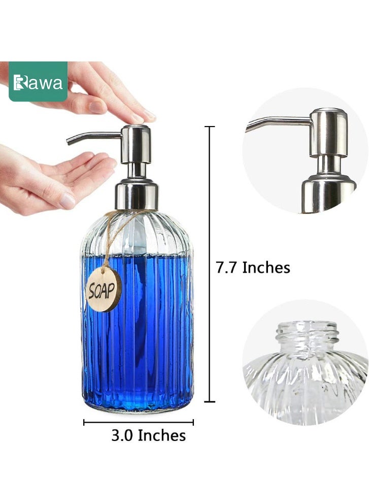 روعة زجاجة موزع صابون فاخرة قابلة لإعادة التعبئة — تتميز برأس مضخة متين من الفولاذ المقاوم للصدأ، وتصميم شفاف على شكل ماسي مع علامة خشبية مكتوبة بخط اليد. مناسب للشامبو، جل الاستحمام، صابون اليدين وغسول الجسم، هذا الموزع الذي يعمل بالضغط متين وخالٍ من الفثالات، مما يجعله مثاليًا للاستخدام في الحمامات والمطابخ والفنادق. - Image 3